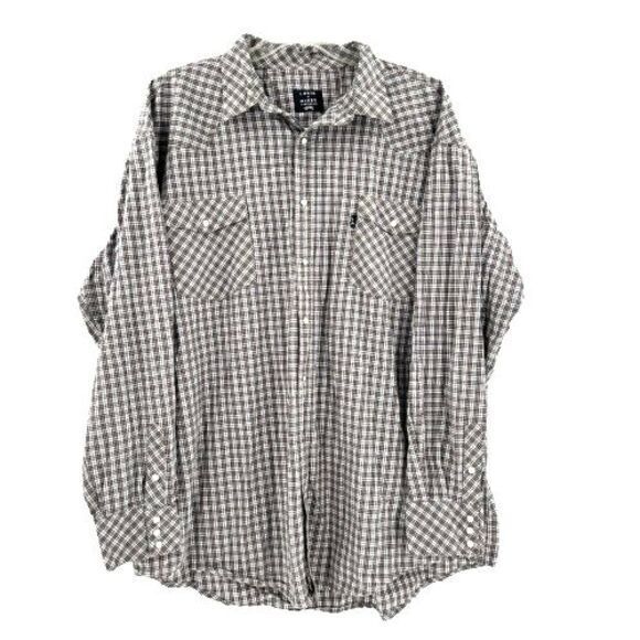 Lakin McKey Pearl Snap Men's‎ Shirt Western Rodeo Cowboy 3XLT Tall Brown Plaid - Picture 1 of 6